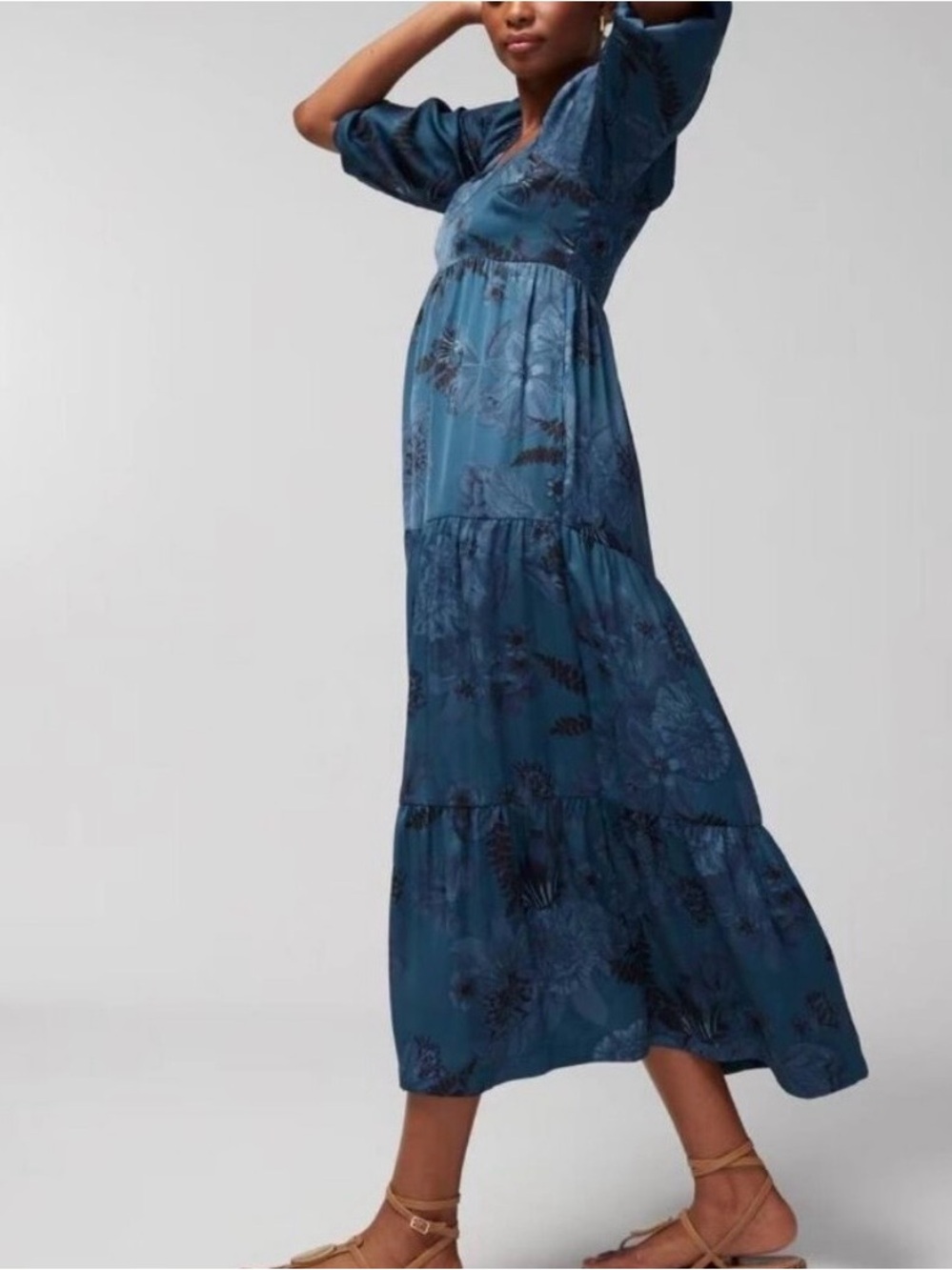 Soma Teal Blue Floral Tiered Maxi Dress
